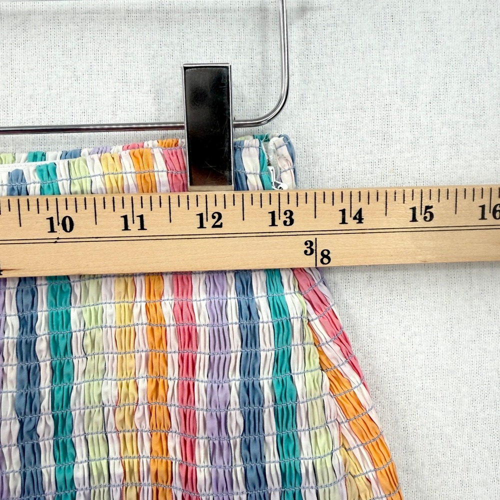 J CREW Smocked Midi Skirt Rainbow Stripe Womens White Pink Cotton Resort NEW - Picture 5 of 16